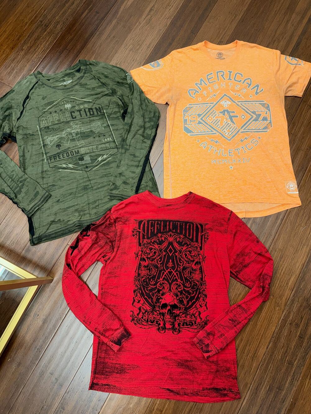 Affliction Freedom Camo Burnout & Causeway American Fighter LOT OF 3 Men's XL